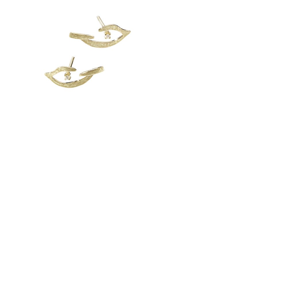 PÁSSARO - Brincos Pássaro de ouro amarelo texturizado com detalhes de diamantes