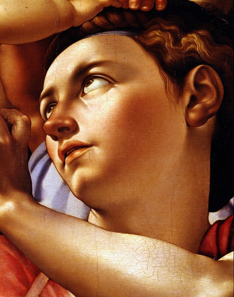 Tondo Doni detalhe Maria. Galleria degli Uffizi, Firenze.
