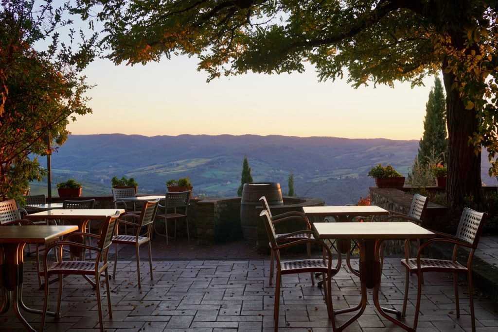 A vista do restaurante Il Vescovino em Panzano in Chianti